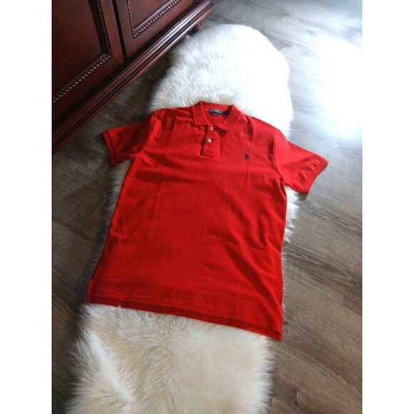 NEW Polo Ralph Lauren Men's Classic-Fit Mesh Polo Shirt Size L Red/Navy Logo - Picture 5 of 10